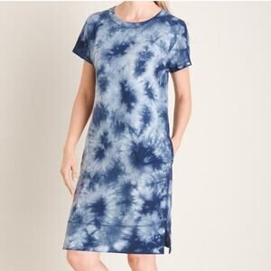 Chico's Zenergy Women's Boho Star Tie Dye Lattice‎ Tie Mini Dress Blue Size 0